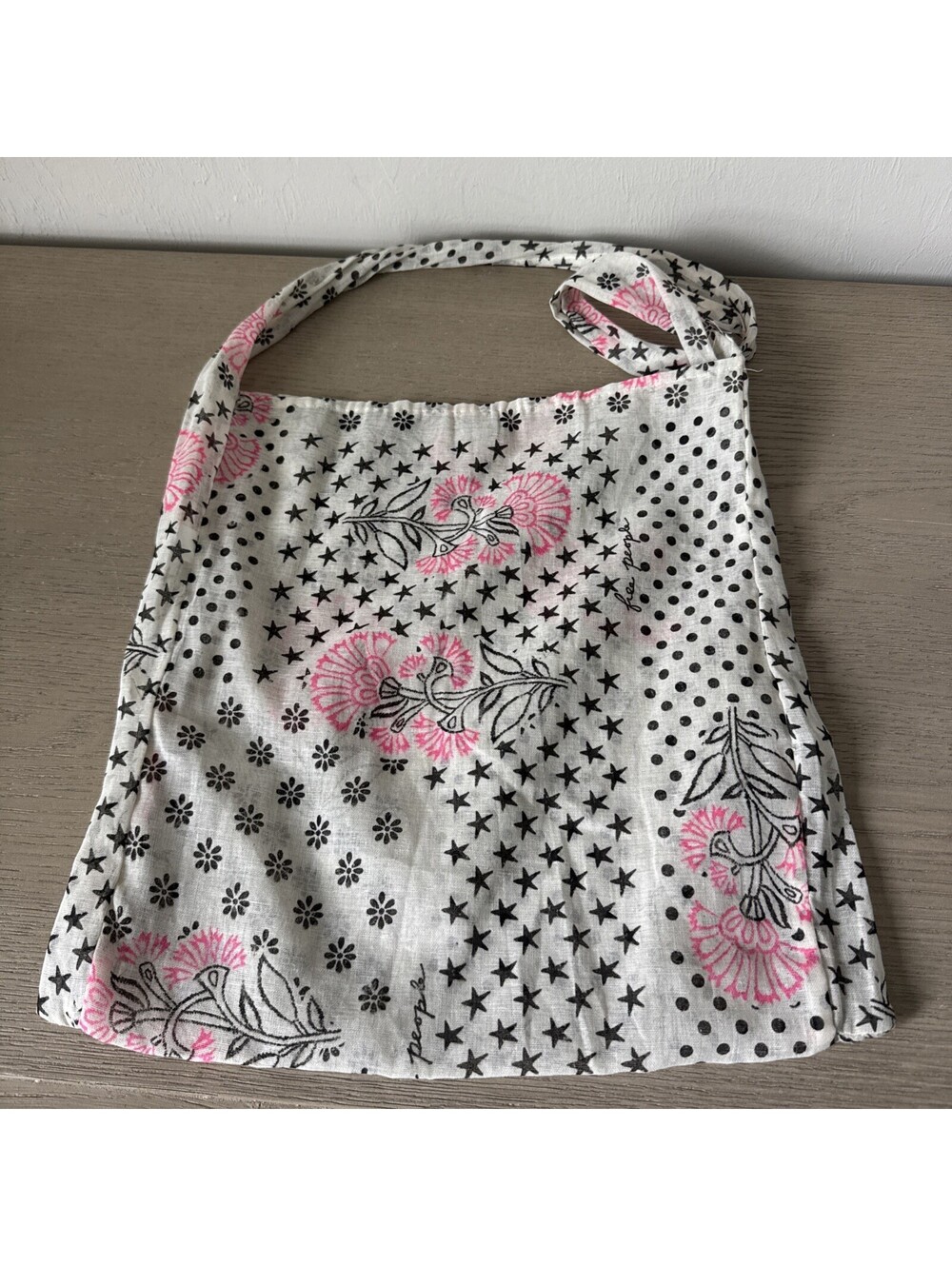 Free People Reusable Shopping Tote Bag Gauze Boho White Black Pink Lightweigh